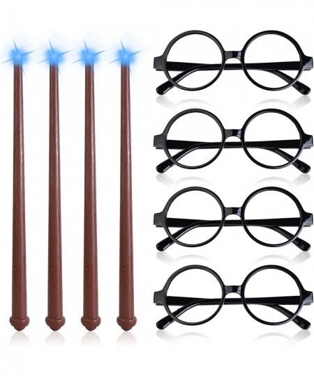 8 PCS Light Up Magic Wizard Wands and Glasses Wizard Party Supplies Sound Illuminating Toy Wands for Costume Accessories Cosp...