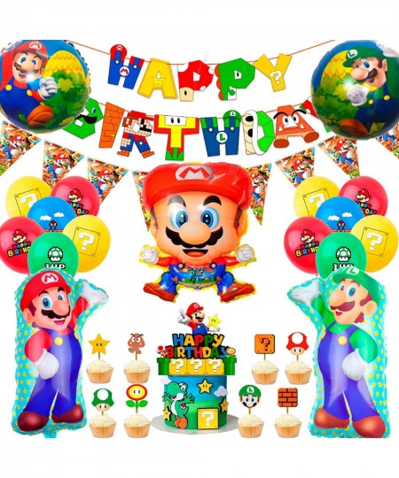 Super Mario Birthday Party Supplies 44pcs Super Mario Party Decorations Set-Super Mario Bros Balloons Banners Cake Topper and...