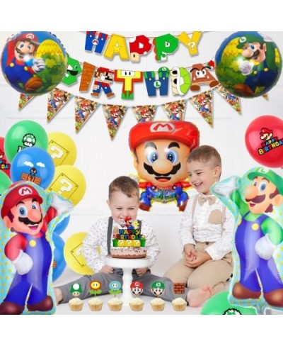 Super Mario Birthday Party Supplies 44pcs Super Mario Party Decorations Set-Super Mario Bros Balloons Banners Cake Topper and...