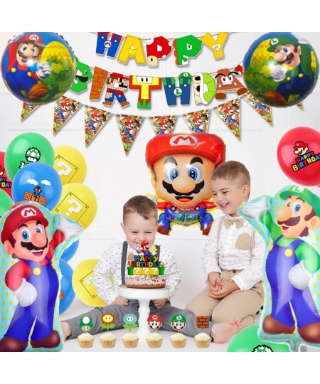 Super Mario Birthday Party Supplies 44pcs Super Mario Party Decorations Set-Super Mario Bros Balloons Banners Cake Topper and...