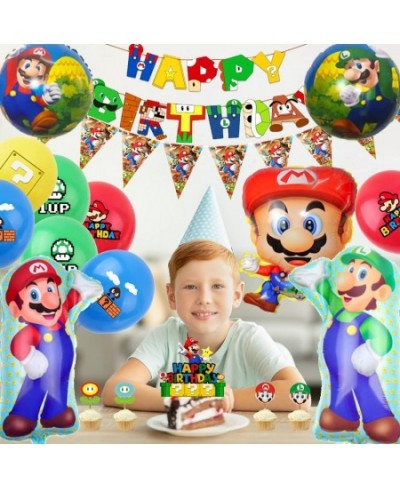 Super Mario Birthday Party Supplies 44pcs Super Mario Party Decorations Set-Super Mario Bros Balloons Banners Cake Topper and...