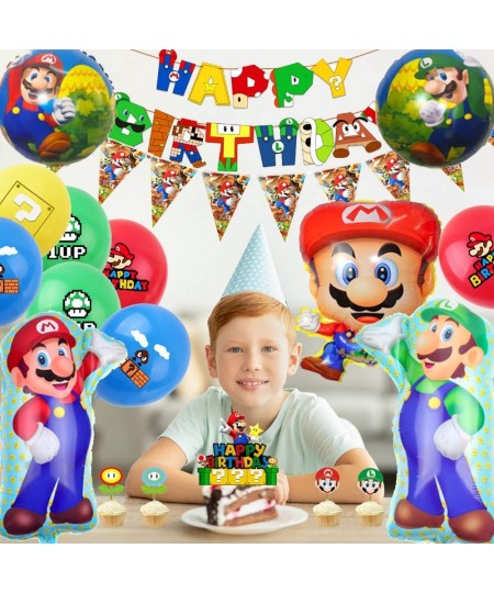 Super Mario Birthday Party Supplies 44pcs Super Mario Party Decorations Set-Super Mario Bros Balloons Banners Cake Topper and...