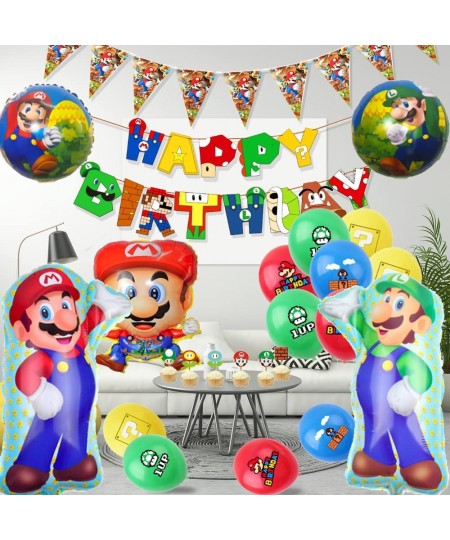 Super Mario Birthday Party Supplies 44pcs Super Mario Party Decorations Set-Super Mario Bros Balloons Banners Cake Topper and...