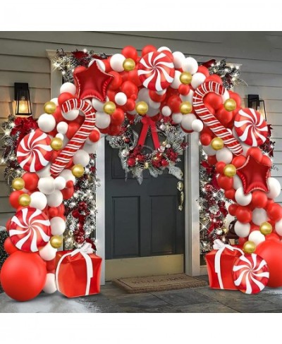 Christmas Balloon Garland Arch kit 154PCS Christmas Decorations Including Red White Gold Balloons Candy Cane Gift Box Red Sta...