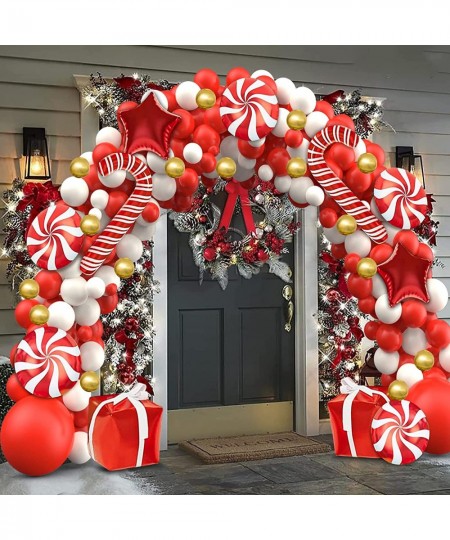 Christmas Balloon Garland Arch kit 154PCS Christmas Decorations Including Red White Gold Balloons Candy Cane Gift Box Red Sta...