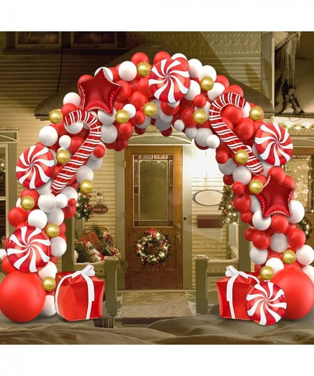 Christmas Balloon Garland Arch kit 154PCS Christmas Decorations Including Red White Gold Balloons Candy Cane Gift Box Red Sta...