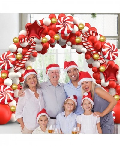 Christmas Balloon Garland Arch kit 154PCS Christmas Decorations Including Red White Gold Balloons Candy Cane Gift Box Red Sta...