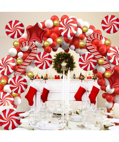 Christmas Balloon Garland Arch kit 154PCS Christmas Decorations Including Red White Gold Balloons Candy Cane Gift Box Red Sta...