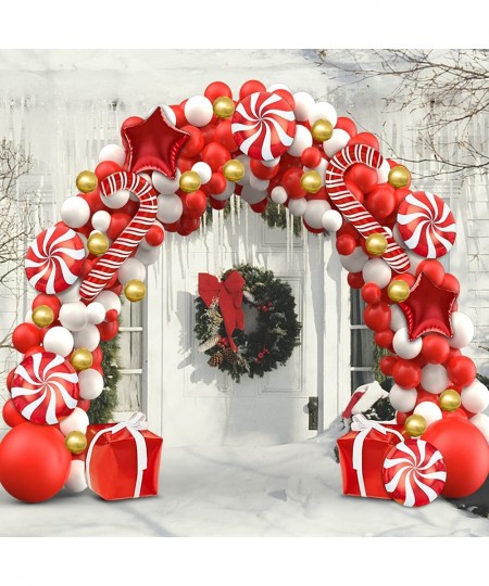 Christmas Balloon Garland Arch kit 154PCS Christmas Decorations Including Red White Gold Balloons Candy Cane Gift Box Red Sta...