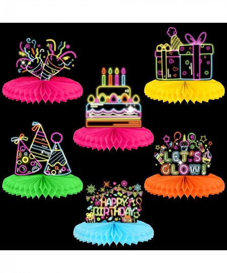 6 Pieces Glow Party Birthday Centerpieces Neon Birthday Decorations Honeycomb Birthday Centerpieces Neon Centerpieces for Tab...