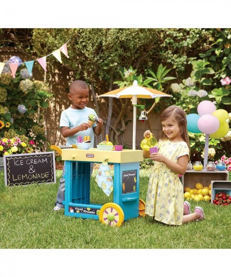 2-in-1 Lemonade and Ice Cream Stand with 25 Accessories and Chalkboard For Kids Ages 2 plus $106.94 - Toy Kitchen Products