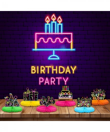 6 Pieces Glow Party Birthday Centerpieces Neon Birthday Decorations Honeycomb Birthday Centerpieces Neon Centerpieces for Tab...