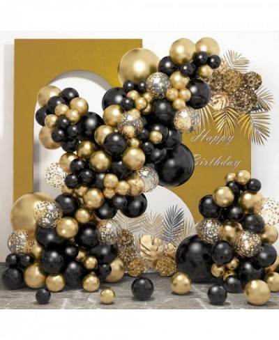 132Pcs Black and Gold Balloons Garland Arch Kit Metallic Confetti Gold Black Graduation Balloons for Men Women Birthday Anniv...