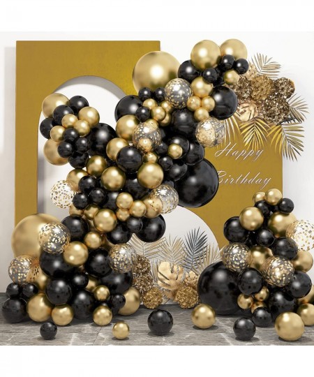 132Pcs Black and Gold Balloons Garland Arch Kit Metallic Confetti Gold Black Graduation Balloons for Men Women Birthday Anniv...