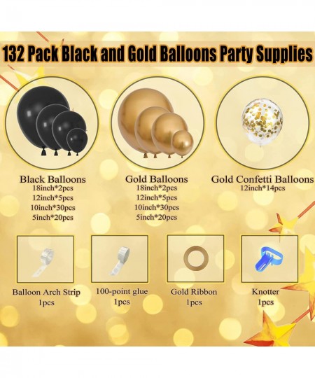 132Pcs Black and Gold Balloons Garland Arch Kit Metallic Confetti Gold Black Graduation Balloons for Men Women Birthday Anniv...