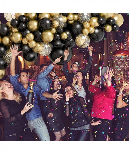 132Pcs Black and Gold Balloons Garland Arch Kit Metallic Confetti Gold Black Graduation Balloons for Men Women Birthday Anniv...