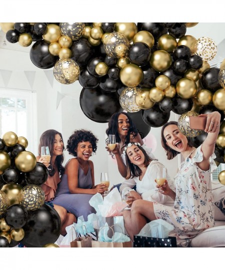 132Pcs Black and Gold Balloons Garland Arch Kit Metallic Confetti Gold Black Graduation Balloons for Men Women Birthday Anniv...