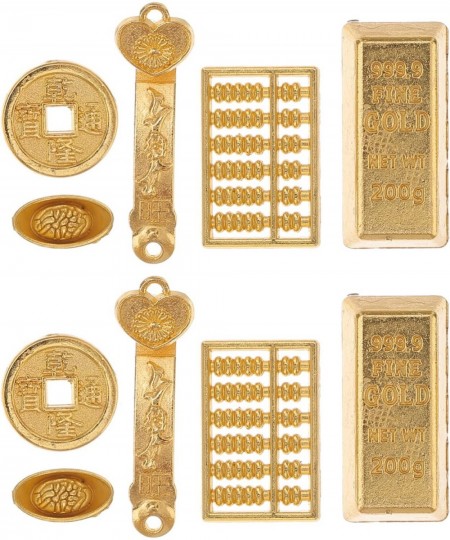 10pcs Mini Gold Ingot Alloy Miniature Chinese Fortune Coin Feng Shui Wealth Luck Yuan Bao Dollhouse Ornament for Fairy Garden...