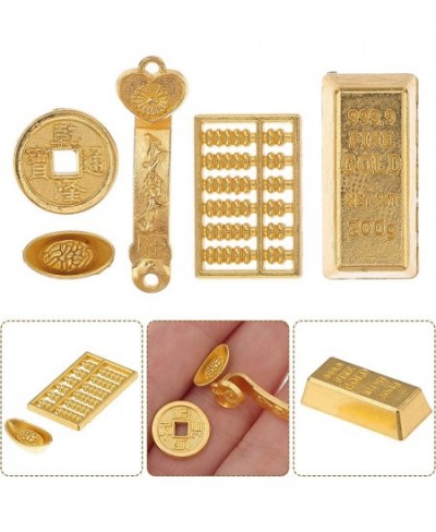 10pcs Mini Gold Ingot Alloy Miniature Chinese Fortune Coin Feng Shui Wealth Luck Yuan Bao Dollhouse Ornament for Fairy Garden...