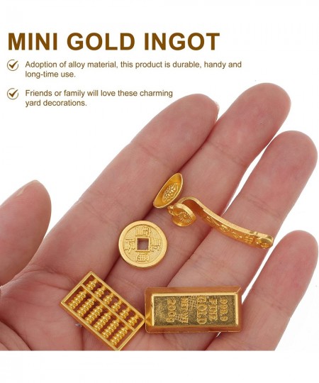 10pcs Mini Gold Ingot Alloy Miniature Chinese Fortune Coin Feng Shui Wealth Luck Yuan Bao Dollhouse Ornament for Fairy Garden...