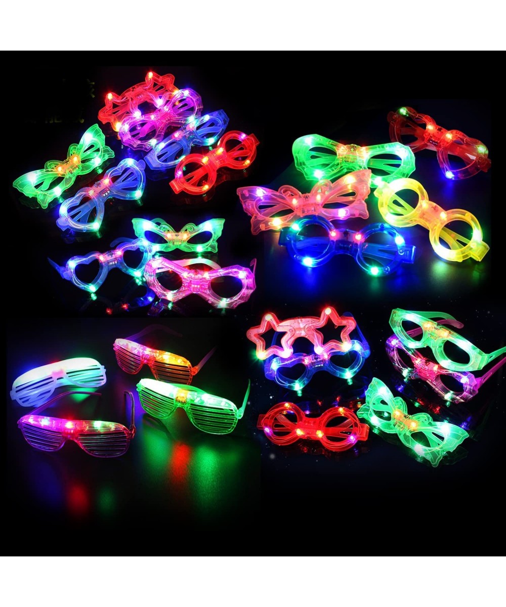 21 Pcs LED Glasses 7 shapes 6 LED Glow In The Dark Party Supplies Favor for Kids Adults shutter heart round star butterfly Gl...