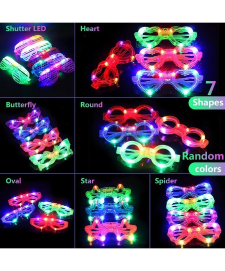 21 Pcs LED Glasses 7 shapes 6 LED Glow In The Dark Party Supplies Favor for Kids Adults shutter heart round star butterfly Gl...