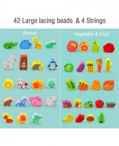 Montessori Educational Wooden Lacing Beads Toys for Toddler 3 4 5 Year Old Farm Animals Fruits Vegetables Threading Toys Pres...