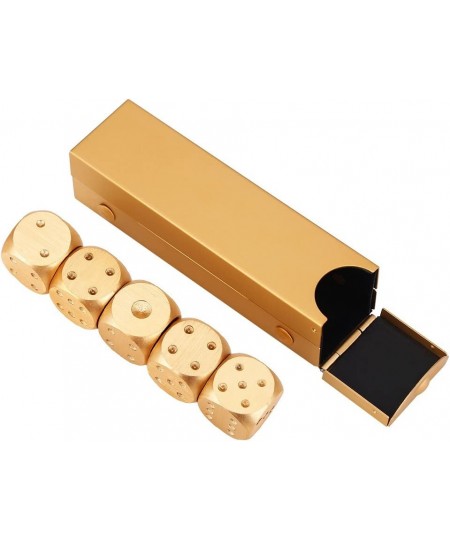 5pcs Table Game Dice Aluminium Alloy Table Game Poker Games Dices Set with Storage Box for Table Games Poker Monopoly(Gold-Re...