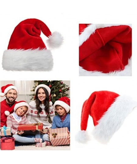 Santa Hats 4pcs Christmas Hats Plush Christmas Hats Adult + Kids Traditional Red Christmas Santa Hats for Christmas New Year ...