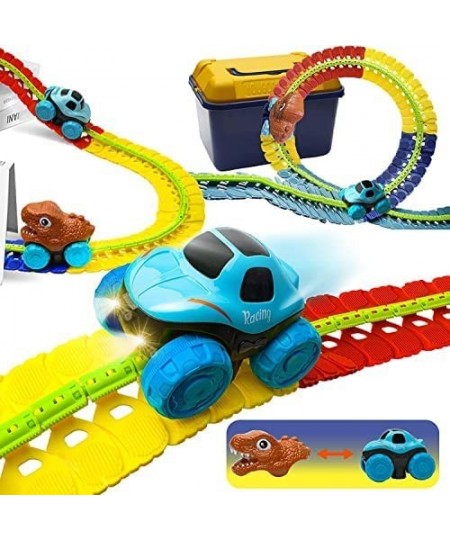 Race Car Tracks 193 pcs Dinosaur Toy Car Tracks Set for Kids Electric Cars Toy with LED Light and 2 Replacement Car Shells Be...