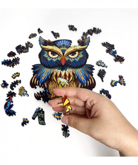 Wooden Jigsaw Puzzle Colorful Owl Small Size Jigsaw Puzzle 100 Pieces Unique Shape Animal Wooden Puzzle for Adults and Kids (...