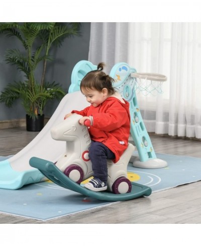 Kids 2 in 1 Rocking Horse & Sliding Car for Indoor & Outdoor Use w/ Detachable Base Wheels Smooth Materials Grey and Green $1...