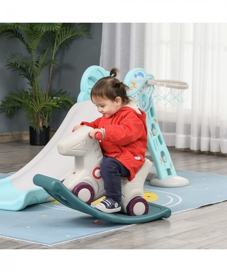 Kids 2 in 1 Rocking Horse & Sliding Car for Indoor & Outdoor Use w/ Detachable Base Wheels Smooth Materials Grey and Green $1...