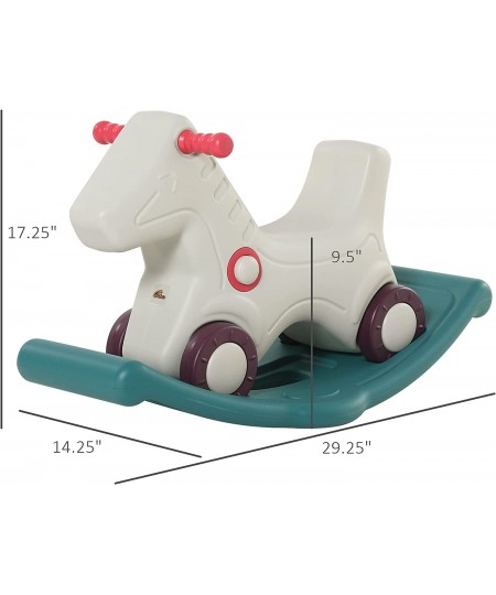 Kids 2 in 1 Rocking Horse & Sliding Car for Indoor & Outdoor Use w/ Detachable Base Wheels Smooth Materials Grey and Green $1...