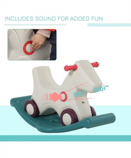 Kids 2 in 1 Rocking Horse & Sliding Car for Indoor & Outdoor Use w/ Detachable Base Wheels Smooth Materials Grey and Green $1...