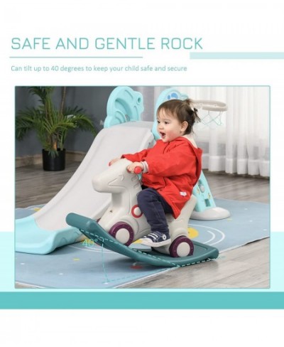 Kids 2 in 1 Rocking Horse & Sliding Car for Indoor & Outdoor Use w/ Detachable Base Wheels Smooth Materials Grey and Green $1...