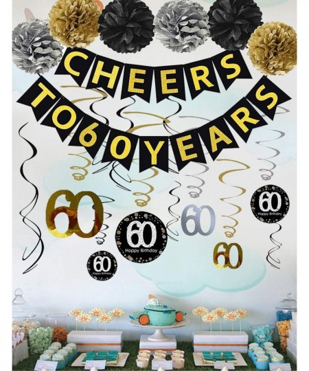 60th Birthday Party Decorations KIT - Cheers to 60 Years Banner Sparkling Celebration 60 Hanging Swirls Poms Perfect 60 Years...