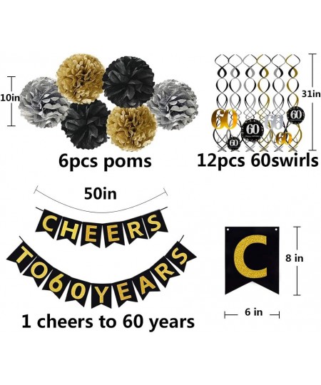 60th Birthday Party Decorations KIT - Cheers to 60 Years Banner Sparkling Celebration 60 Hanging Swirls Poms Perfect 60 Years...