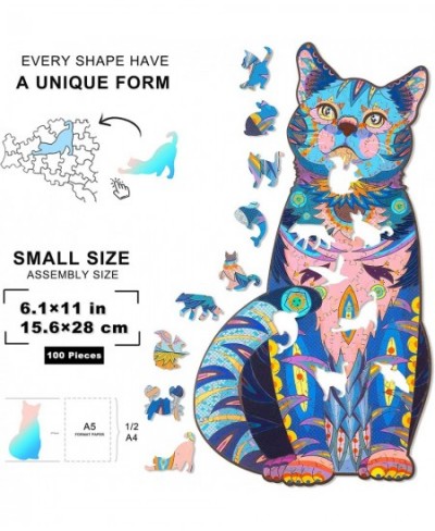 Wooden Puzzles for Adults Wooden Blue Cat Jigsaw Puzzles with Animal Shaped Pieces Unique Wood Cat Shape Puzzle for All Ages ...