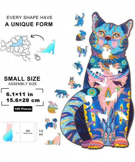 Wooden Puzzles for Adults Wooden Blue Cat Jigsaw Puzzles with Animal Shaped Pieces Unique Wood Cat Shape Puzzle for All Ages ...