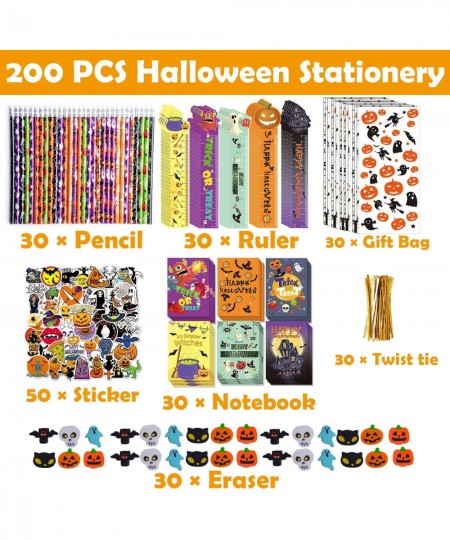 200PCS Halloween Party Favors for Kids Stationery Set 30 PACK Assorted Halloween Goodie Bag Fillers Bulk Halloween Treats Bag...