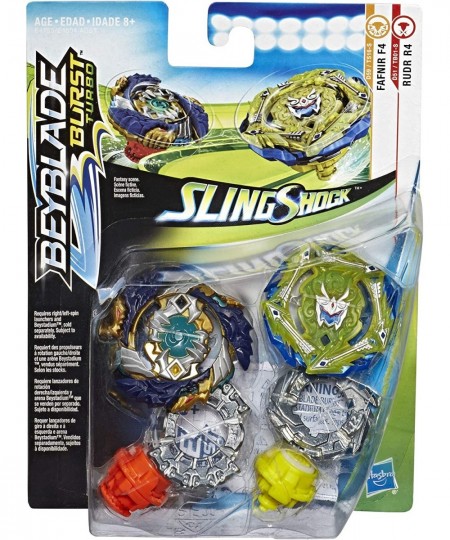 Burst Turbo Slingshock Dual Pack Fafnir F4 and Rudr R4 -- 1 Left-Spin 1 Right-Spin Battling Tops Age 8+ $39.28 - Gaming Top Toys