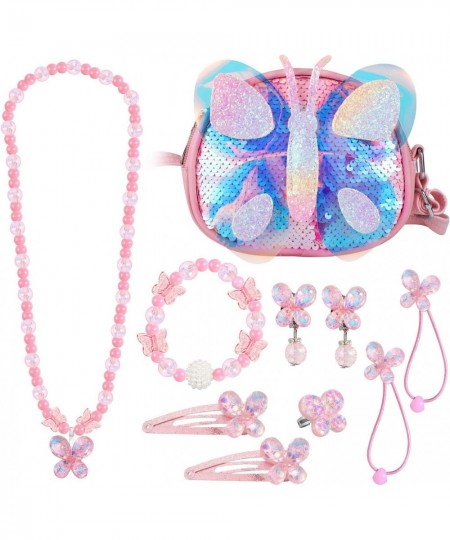 Butterfly Purse for Little Girls with Clip on Earring Rings Necklace Bracelet Dress Up Jewelry Set Crossbody Bags Kids Party ...