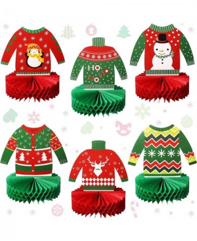 6 Pieces Christmas Ugly Sweater Party Decorations Honeycomb Centerpieces for Christmas Sweater Party 3D Table Topper Decorati...