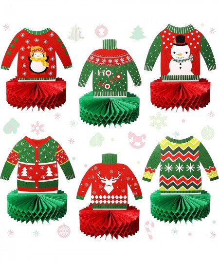 6 Pieces Christmas Ugly Sweater Party Decorations Honeycomb Centerpieces for Christmas Sweater Party 3D Table Topper Decorati...