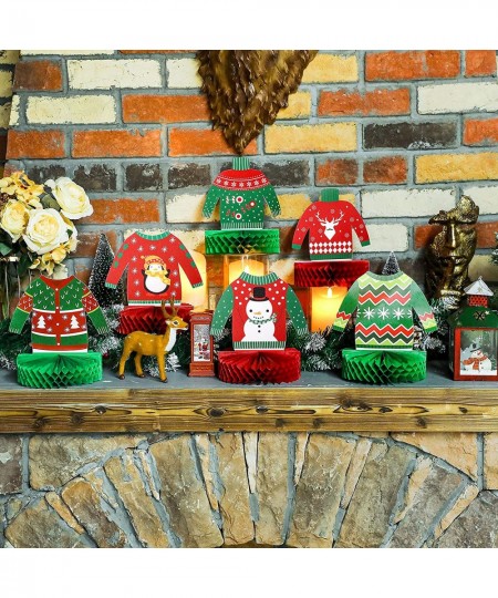 6 Pieces Christmas Ugly Sweater Party Decorations Honeycomb Centerpieces for Christmas Sweater Party 3D Table Topper Decorati...