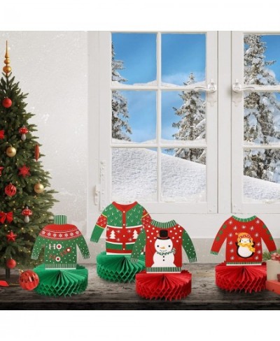 6 Pieces Christmas Ugly Sweater Party Decorations Honeycomb Centerpieces for Christmas Sweater Party 3D Table Topper Decorati...