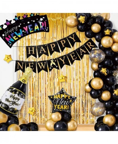 New Years Eve Party Supplies 2023 Black and Gold Happy New Year Decorations 2023 with Happy New Year Banner New Year Balloons...