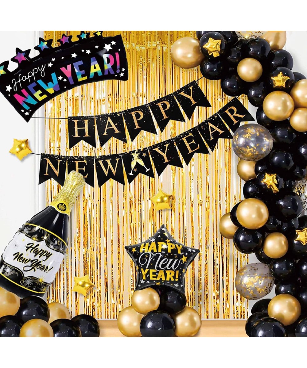 New Years Eve Party Supplies 2023 Black and Gold Happy New Year Decorations 2023 with Happy New Year Banner New Year Balloons...