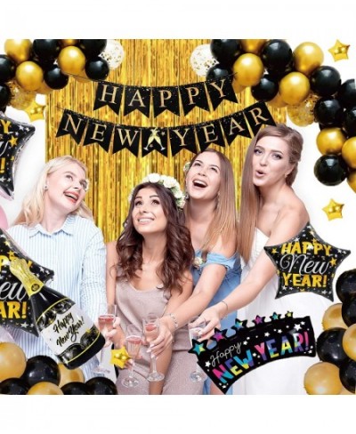 New Years Eve Party Supplies 2023 Black and Gold Happy New Year Decorations 2023 with Happy New Year Banner New Year Balloons...